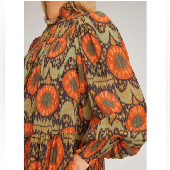 Ulla Johnson $495 Kamila Smocked Ling Sleeve Mini Nocturne Multi Dress Small - Picture 2 of 10